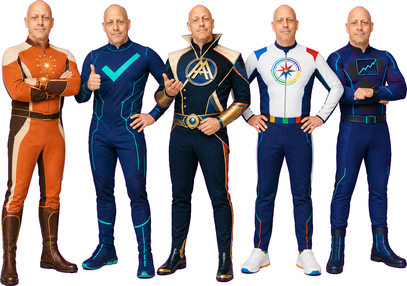 The five Aaron Corps heroes posing together