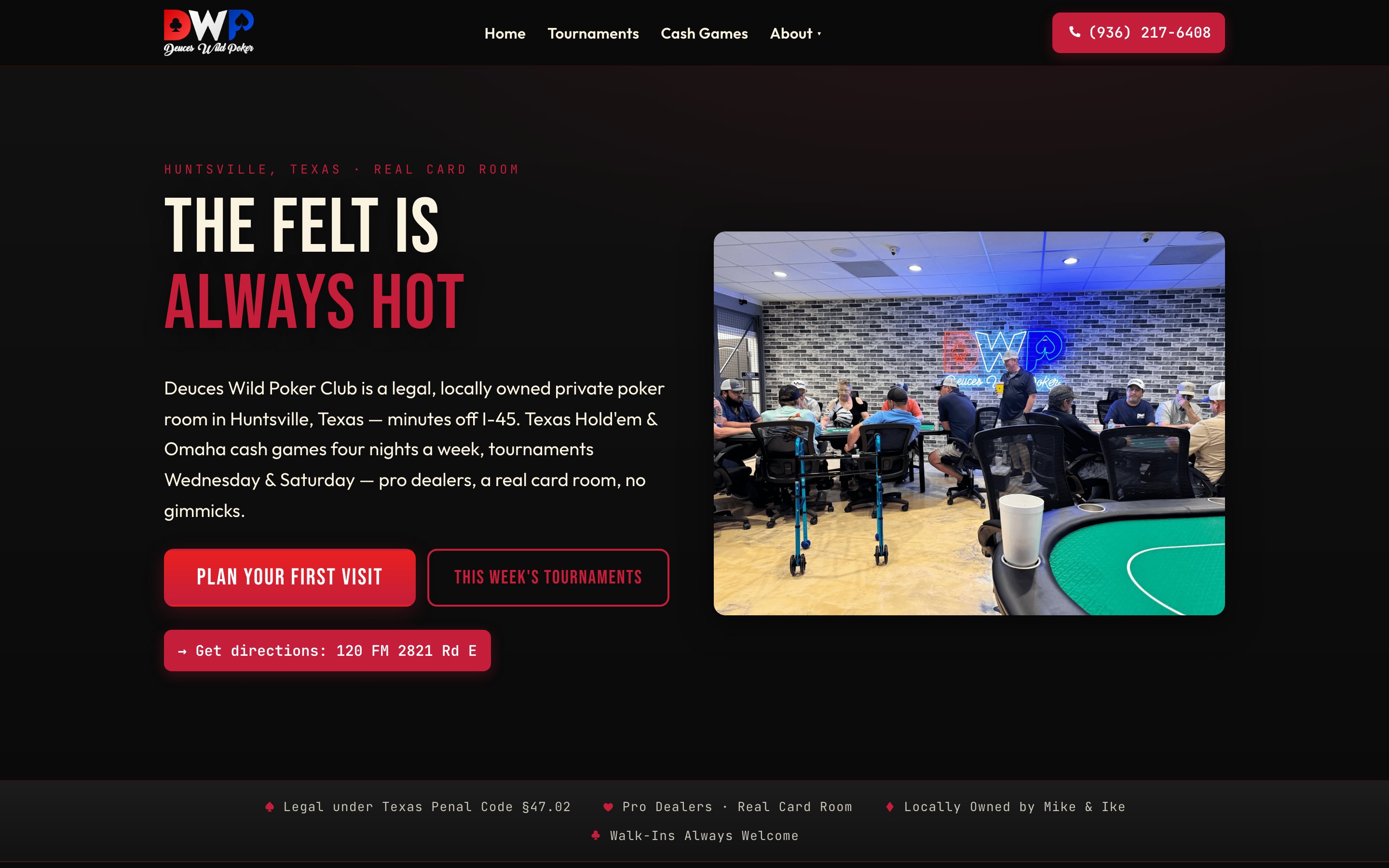 Deuces Wild Poker Club website built by Hey Aaron! Marketing