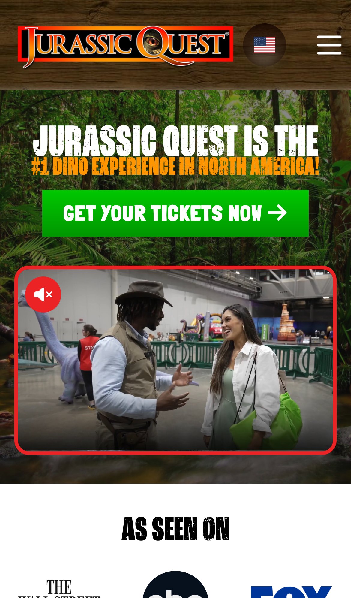 Jurassic Quest homepage on mobile