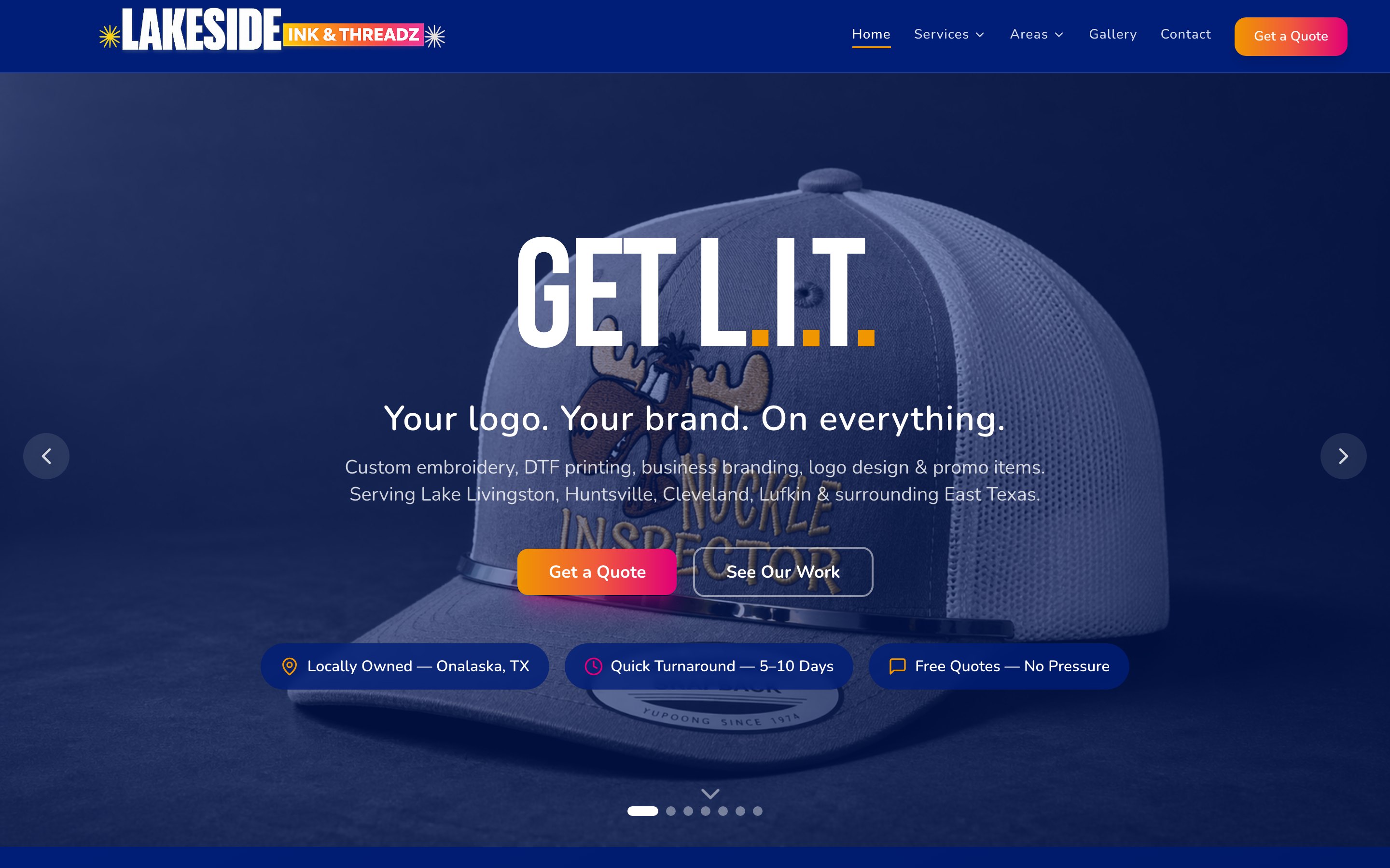 Lakeside Ink & Threadz website built by Hey Aaron! Marketing