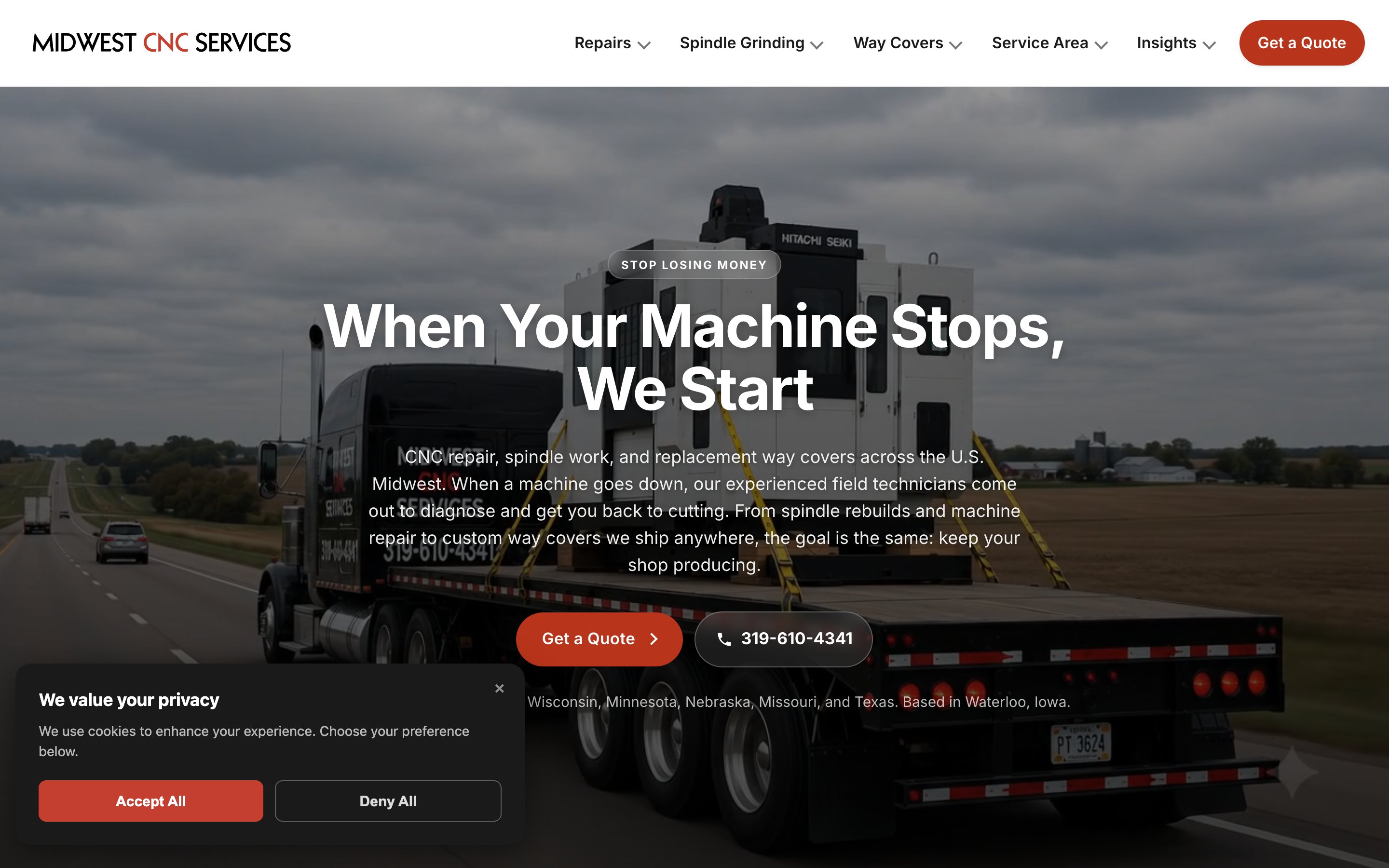 Midwest CNC Services website built by Hey Aaron! Marketing