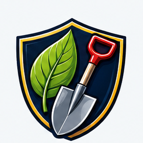 Landscaping superhero crest logo concept
